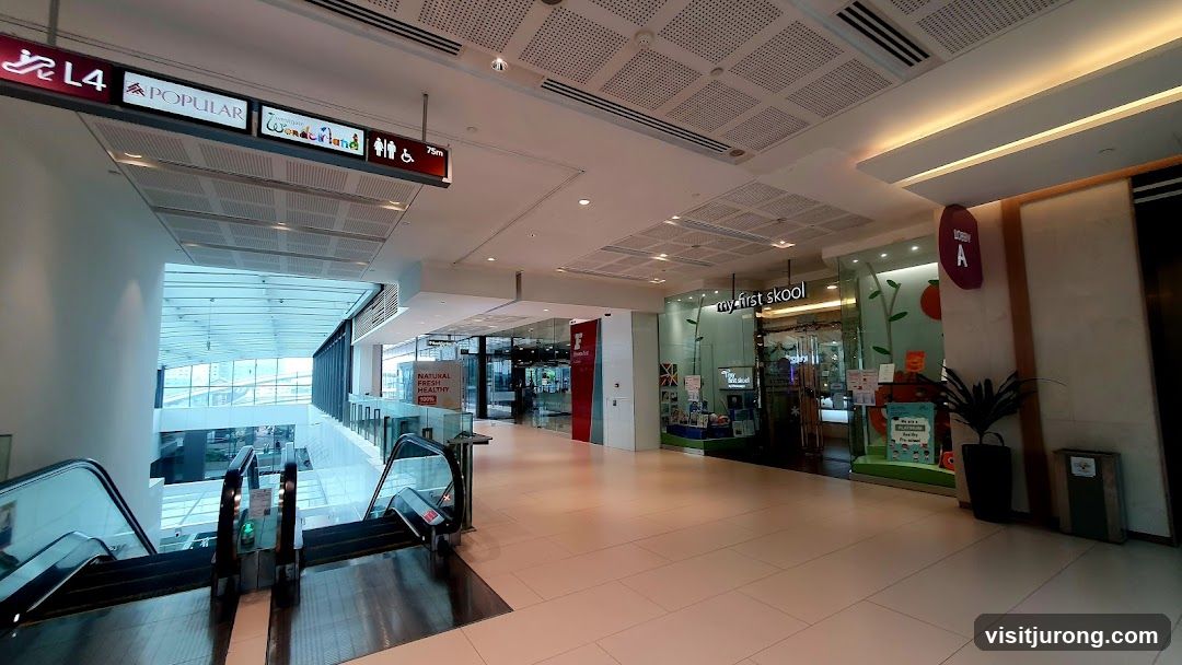 Mall Interior with Escalators and Shops