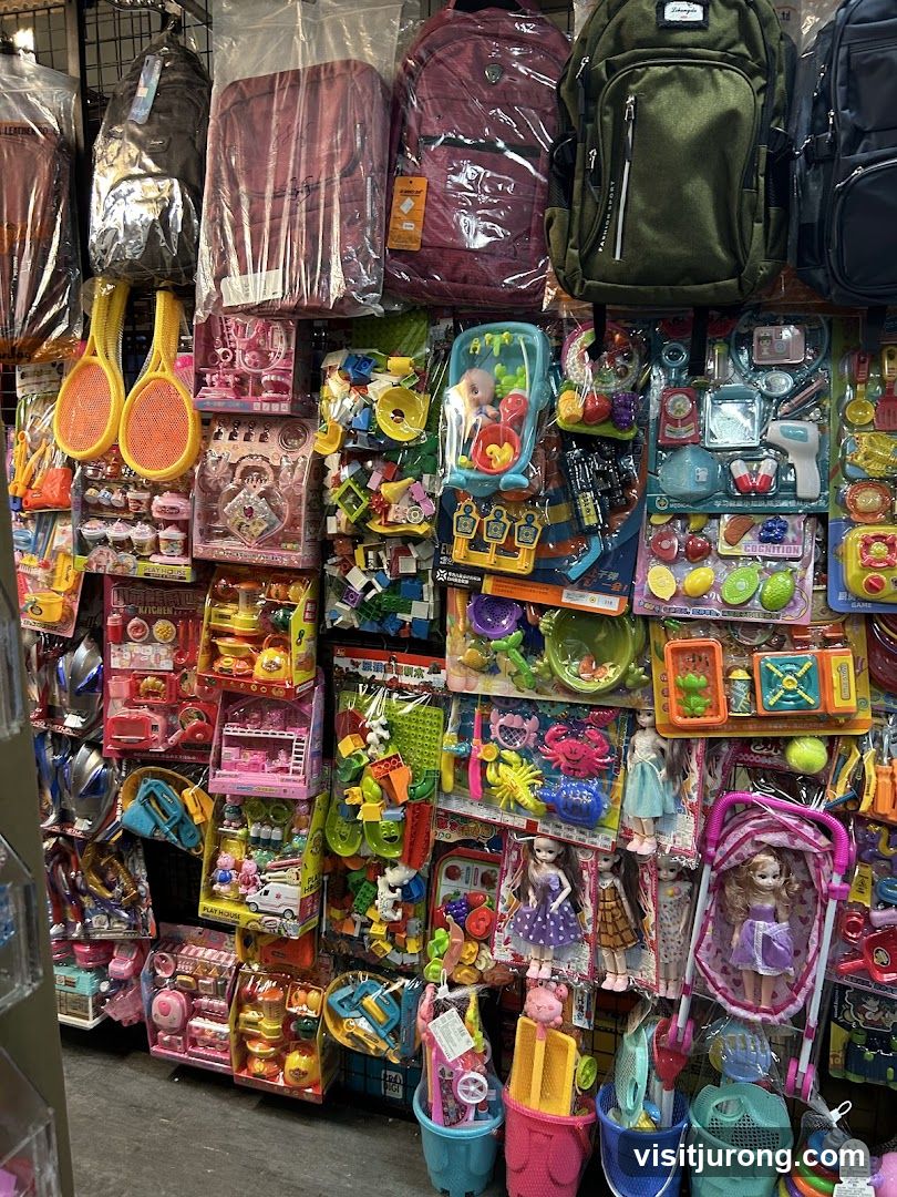 Wall of toys and backpacks