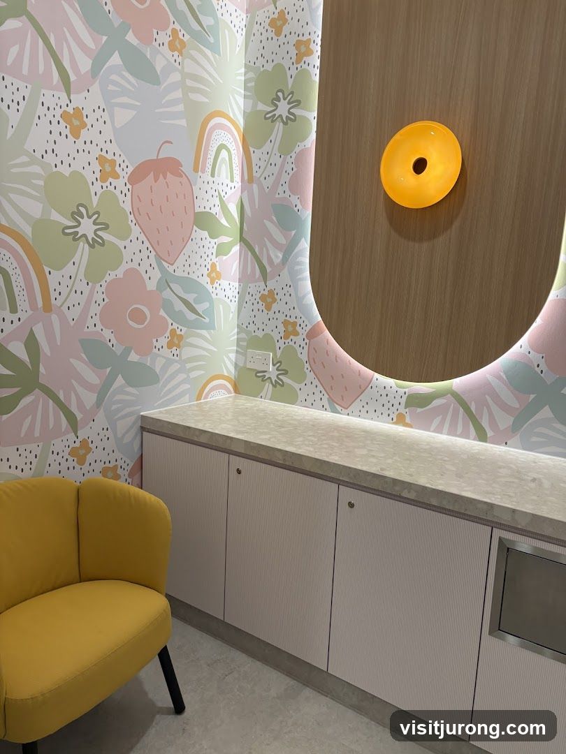 Playful Interior with Floral Wallpaper and Yellow Chair
