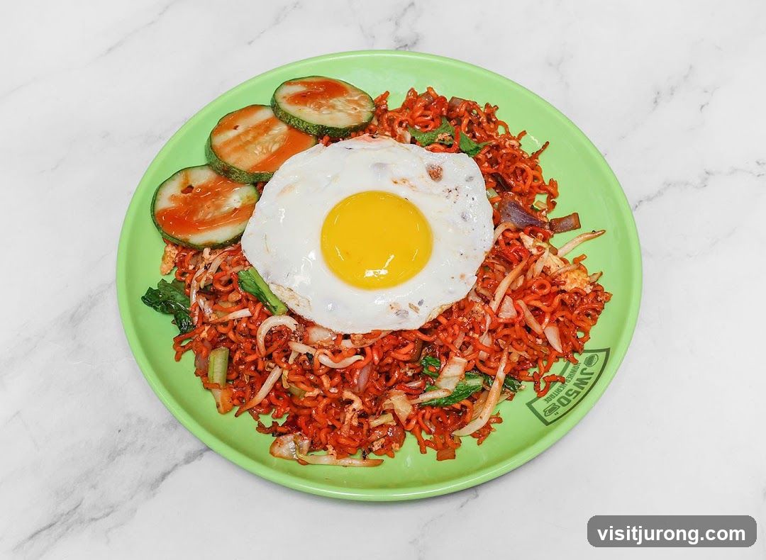 Noodles with Fried Egg and Cucumber Slices