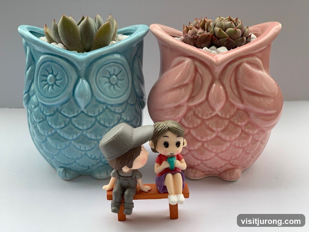 Owl Planters with Figurines