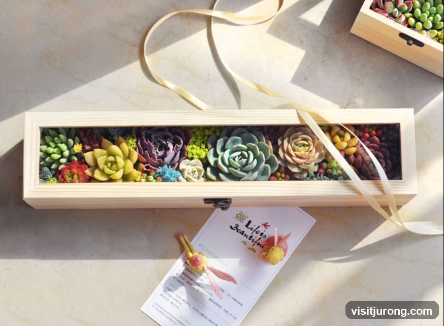 Succulent Arrangement in Wooden Box