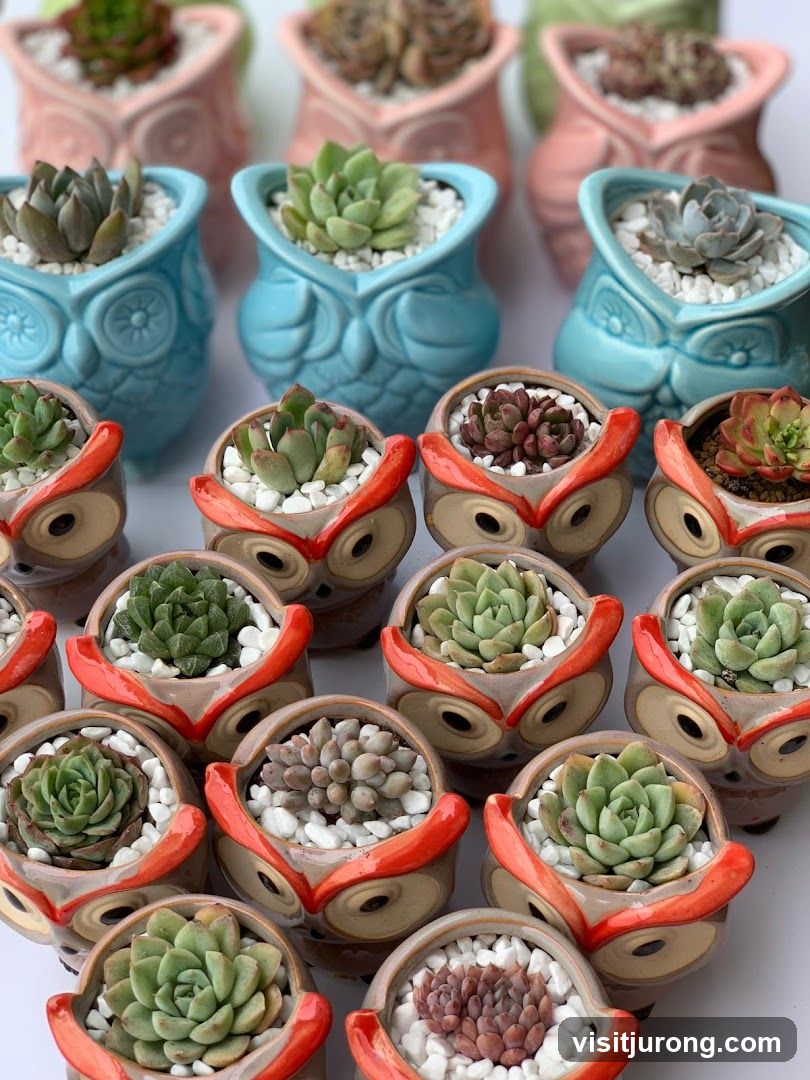 Succulents in Owl-Shaped Planters
