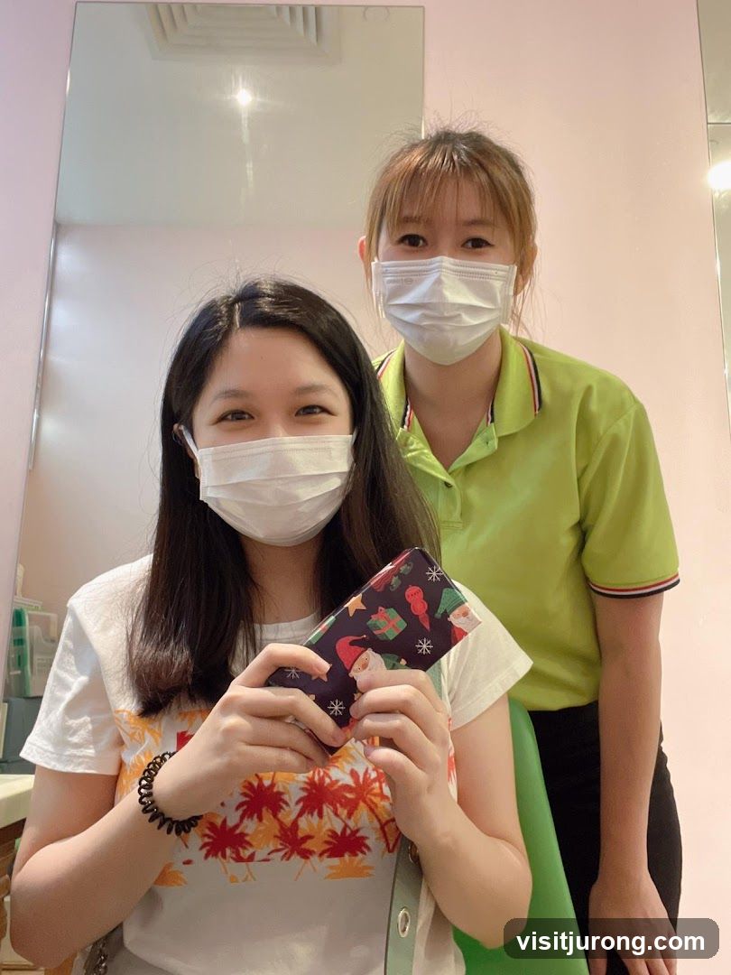 Two women wearing masks
