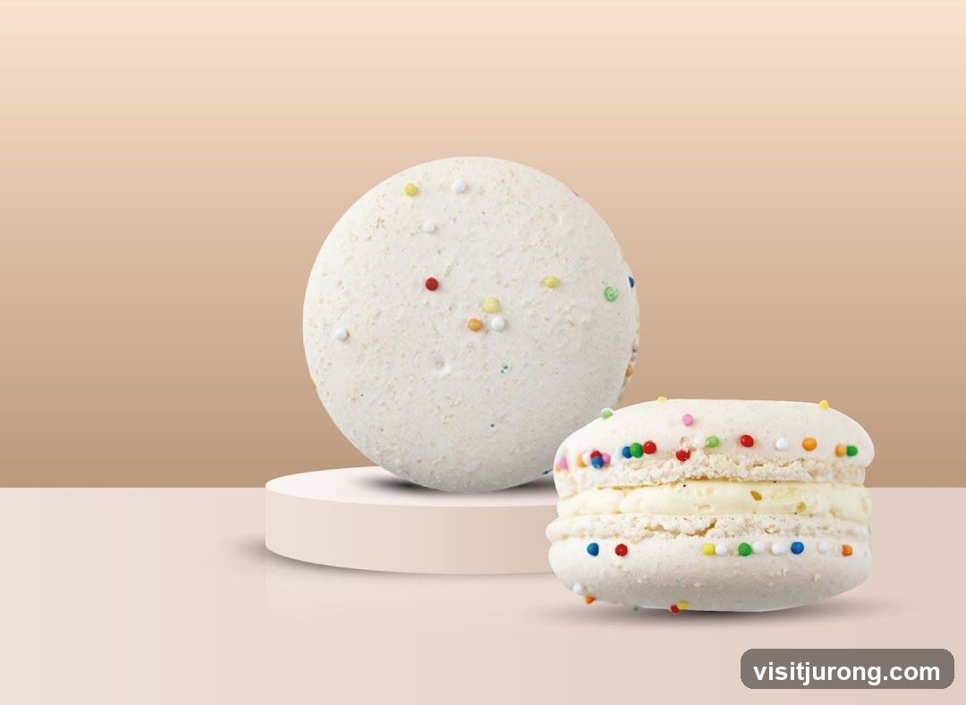 Two white macarons with sprinkles