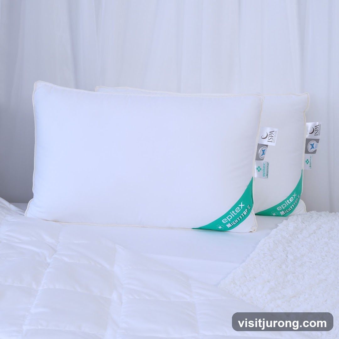Two white pillows on a white bed