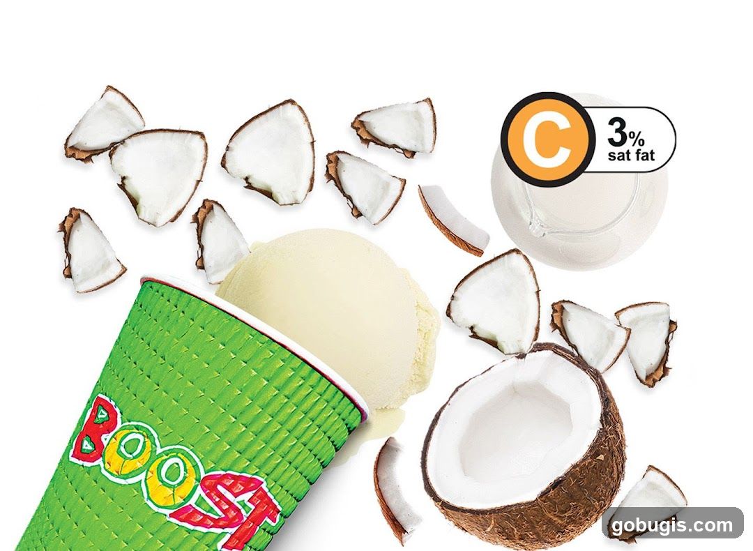 Coconut ice cream with coconut pieces