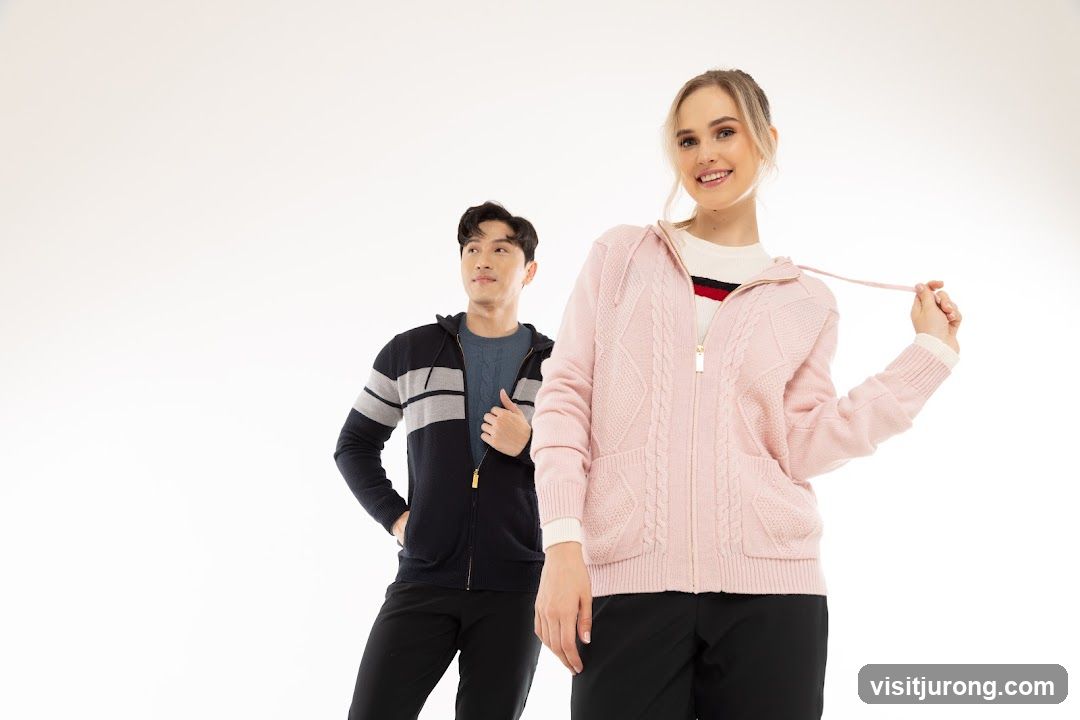 Models wearing zip-up hoodies